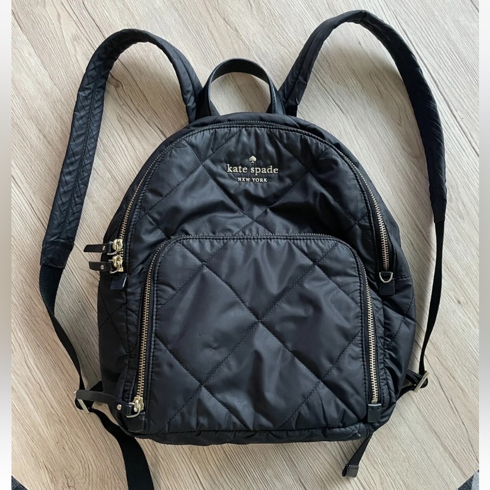 kate spade black nylon quilted backpack
